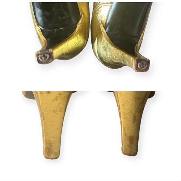 Vintage Christian Dior Souliers France  Gold Open Toe‎ Pumps, Size 6 1/2 B - Picture 10 of 15